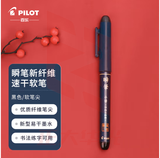 百乐（PILOT）直液式毛笔硬笔软笔 科学练字书法绘图笔练字秀丽笔钢笔式毛笔 软头黑色SVS-30KS-B