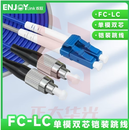 欢联（ENJOYLINK）FC-LC 铠装光纤跳线单模双芯 蓝色 HFCD2 785C200-E 20米