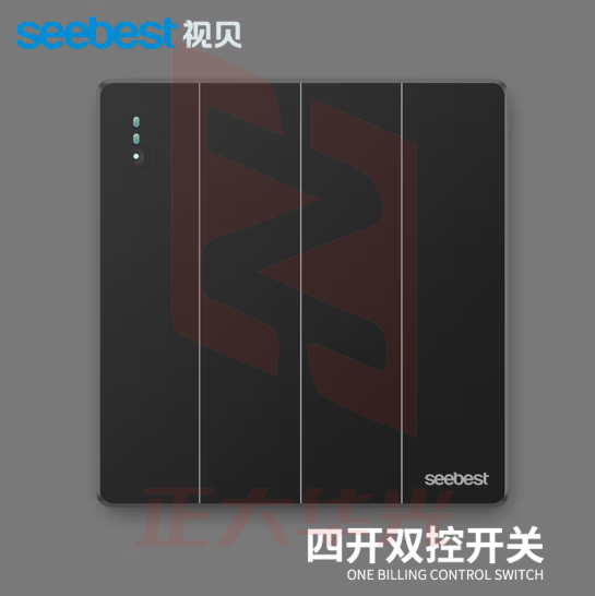 视贝 四开双控 开关面板86型带开关品质大板时尚黑金双控网络面板