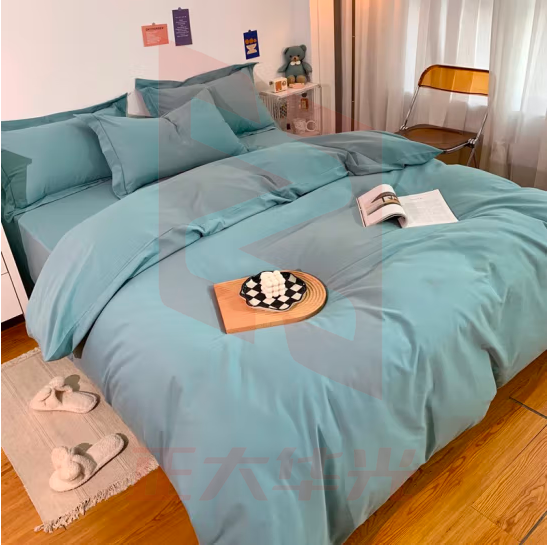 伊伊爱 全棉纯色轻磨毛四件套 湖光蓝 200*230cm/TJ0YJ02201794L