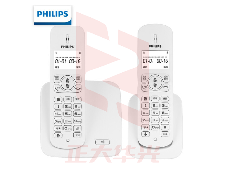 飞利浦（PHILIPS）无绳电话机 无线座机 子母机 办公家用 屏幕白色背光 持久待机 DCTG186（1+1）白色