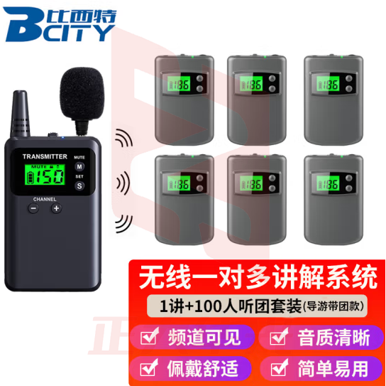 比西特713R无线讲解器导游讲解器一对多旅游博物馆景区讲解无线款耳机译旅游团电子解说 1讲+100人团套装