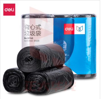得力 18746背心式垃圾袋(黑色)(5卷装 30只/卷)