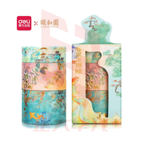 得力(deli)颐和园联名和纸胶带3卷装 古风口红贴纸手账素材 春风正得颐款HZ046