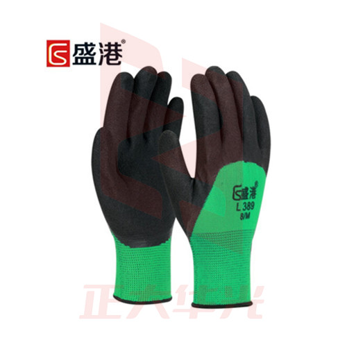 盛港（SHENGGANG）劳保手套 发泡浸胶手套 L389 绿黑（12付）