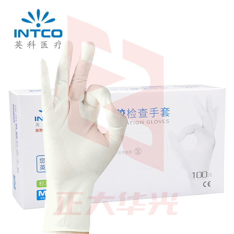 英科 一次性乳胶手套加厚橡胶防护 乳胶检查手套 100只/盒 L码