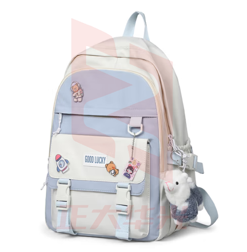 爱情海书包初中高中大学生ins风可爱背包小学生女生大容量轻便减负高颜值双肩包4-6年级儿童电脑包简约运动旅游时尚潮流旅行包 白配蓝+羊驼挂件