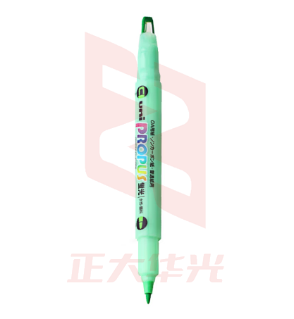 uni三菱浅色荧光双头记号笔（细0.6mm/粗4mm）可视窗 学生重点标记 PUS-102T 1支/袋 绿色