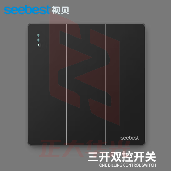 视贝 三开双控 开关面板86型带开关品质大板时尚黑金双控网络面板