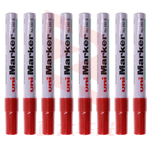 uni三菱单头油性记号笔马克笔 斜头方嘴大头笔 580B 红色12支装