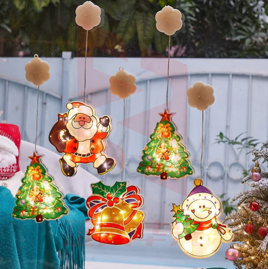 青苇 圣诞节装饰灯串灯圣诞礼物店面橱窗装饰布置彩绘圣诞树+雪人2件套