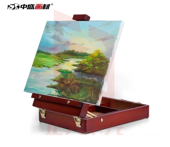 中盛画材(transon)木制油画箱 桌面油画架子 可折叠便携美术工具箱 可置放画板
