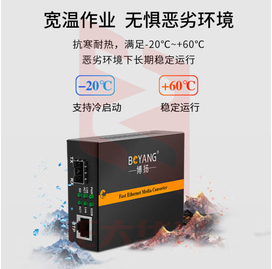 博扬 千兆SFP收发器 光电转换器 支持14槽机架 防雷防浪涌 SFP接口不含模块 外置电源一台 BY-