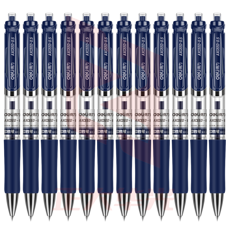 得力(deli)S01中性笔签字笔 0.5mm子弹头经典办公按动笔水笔 墨蓝12支/盒