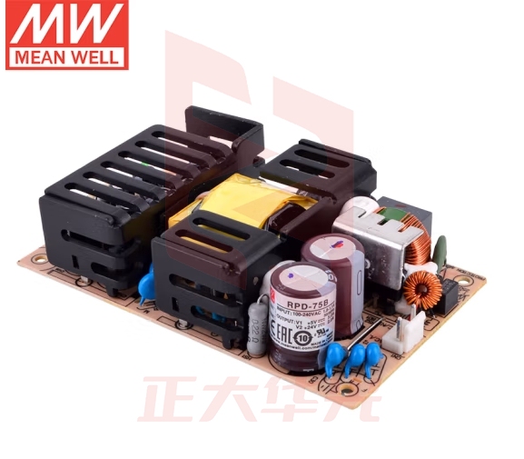 明纬（MEANWELL)RPD-75B双组输出PCB裸板型电源5V5A/24V2A输出（不含电源线）
