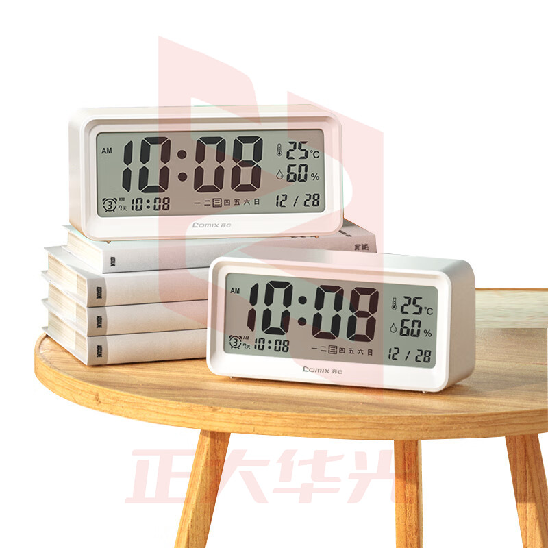 齐心(Comix)多功能电子钟闹钟床头钟 led大屏显示 带温湿度计功能白色L809