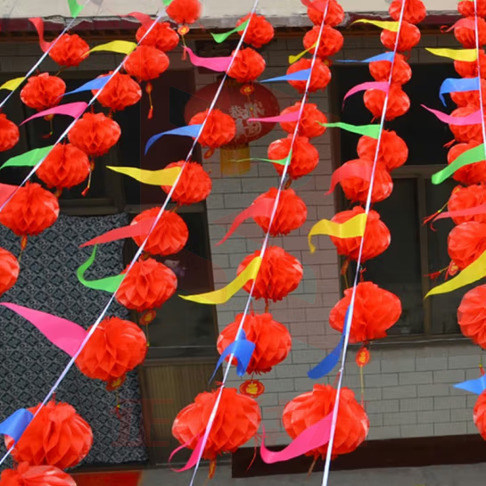 佳妍 新年装饰 灯笼拉旗元旦年会幼儿园装饰布置 旗帜飘旗三角串旗装饰 彩旗120面+50个灯笼