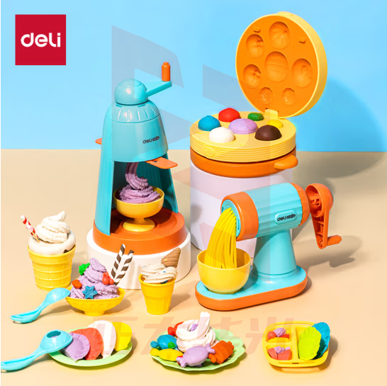 得力（deli）三合一彩泥机套装儿童手工橡皮泥玩具黏土礼物 YC151