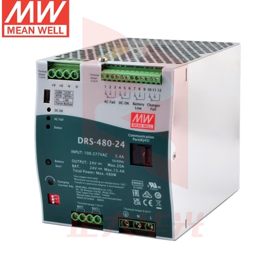 明纬（MEANWELL）DRS-480-24 智能安防消防电源 具UPS/通信功能 24V15.4A