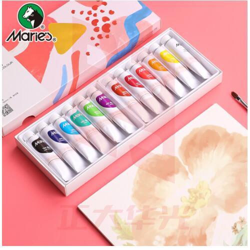马利(Marie's)水粉颜料盒装12色12ml 水粉画颜料套装 写生易清洗无异味儿童色彩颜料G-7312