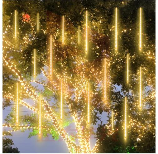 LED流星雨彩灯led灯串灯新年春节元宵节装饰树灯户外防泼水挂灯 暖色30cmx8根-间隔30cm
