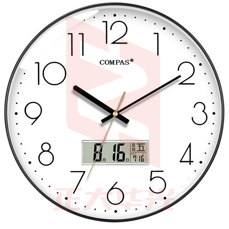 康巴丝（Compas）挂钟客厅钟表万年历简约石英钟表挂墙时钟 C3242Y 钢琴黑