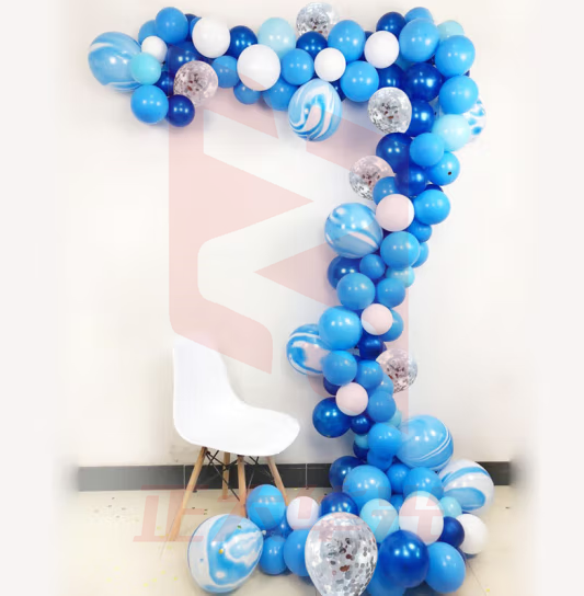 青苇 生日装饰布置活动派对装饰布置气球套装12寸玛瑙球亮片蓝色海洋