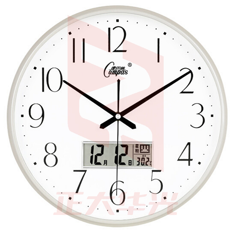 康巴丝（Compas）挂钟客厅钟表挂墙日历简约时钟卧室石英钟 C2943Y 白色