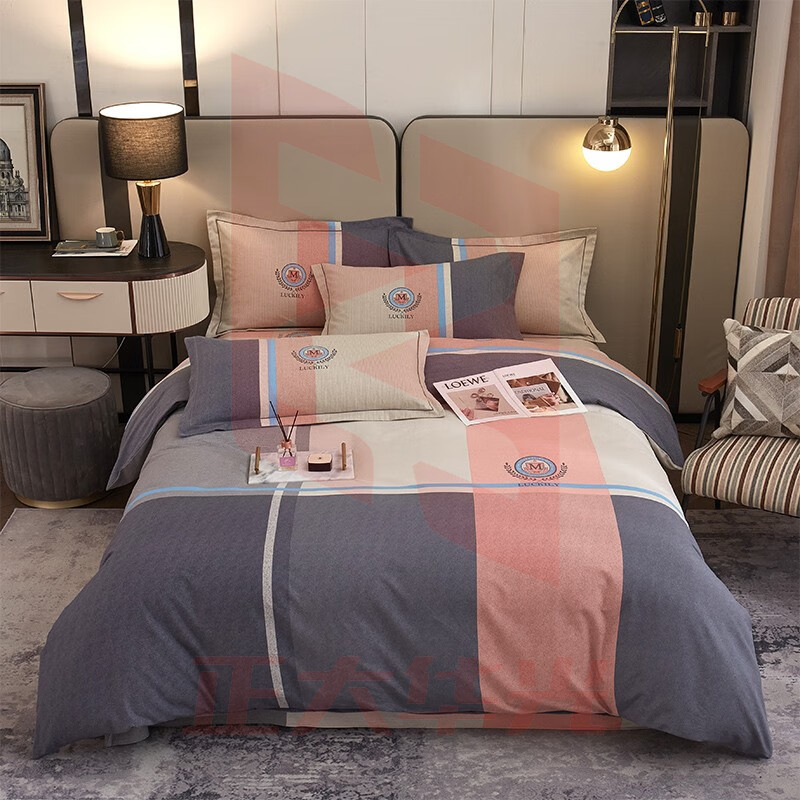 伊伊爱 全棉磨毛条纹四件套 莫尔 200*230cm/TJ0HJC2201721L