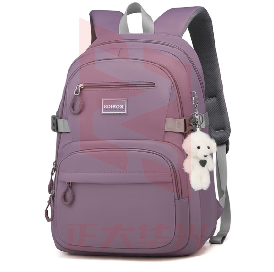 爱迪生发明家初中生书包大容量多隔层背包女高中学生简约双肩包 k075-12 紫色