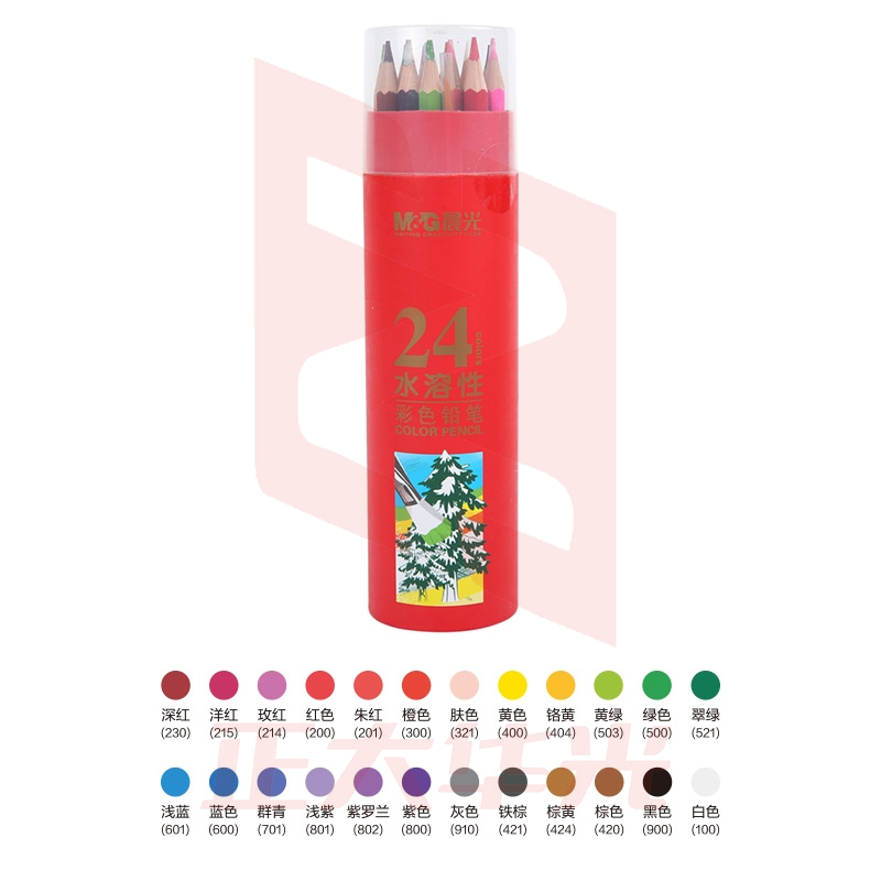 晨光(M&G)文具24色水溶性彩色铅笔 学生美术绘画填色 内含画笔六角杆 红筒装AWP36810