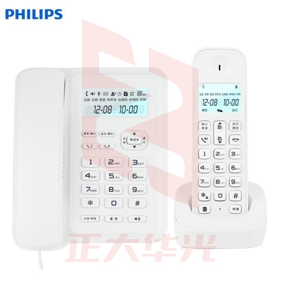 飞利浦（PHILIPS）无绳电话机 无线座机 子母机 办公家用 信号覆盖广 屏幕白色背光 DCTG167一拖一白色