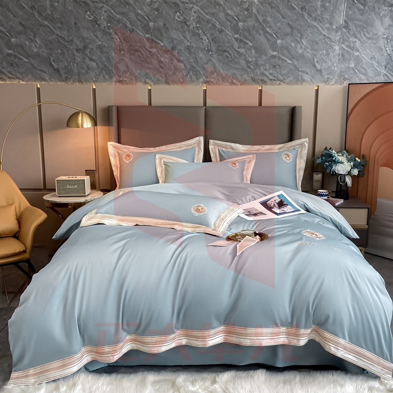 伊伊爱 100S绣花伊丽莎白系列四件套 （月光蓝） 200*230cm/TJ0HJC2101070