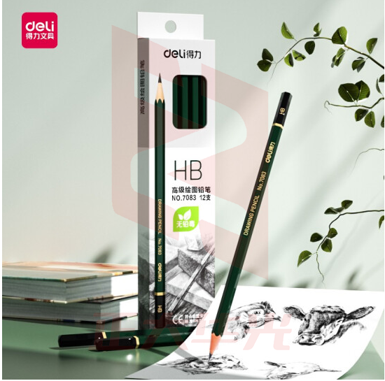 得力(deli) 7083-HB 安全石墨 素描绘图HB铅笔学生铅笔 12支/盒