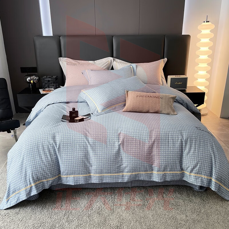 伊伊爱 全棉磨毛伯恩系列四件套 蓝 200*230cm/TJ0ZYJ2201751