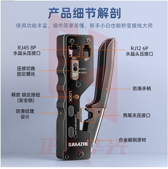 山泽（SAMZHE） 网线钳 水晶头压线钳网络电话接头工具多功能带省力棘轮剥剪线钳子 压接水晶头工具 七类多功能网线钳【工程款】SZ-768