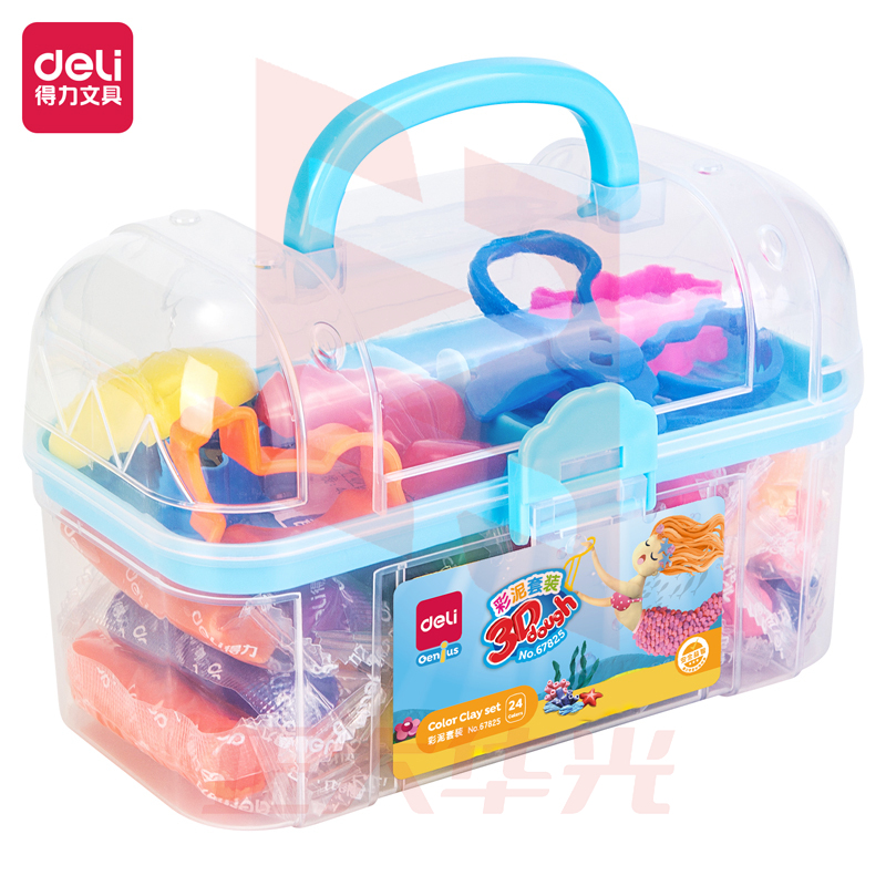 得力(deli)24色彩泥 学生橡皮泥粘土 儿童玩具手工DIY盒装黏土工具套装 蓝色67825