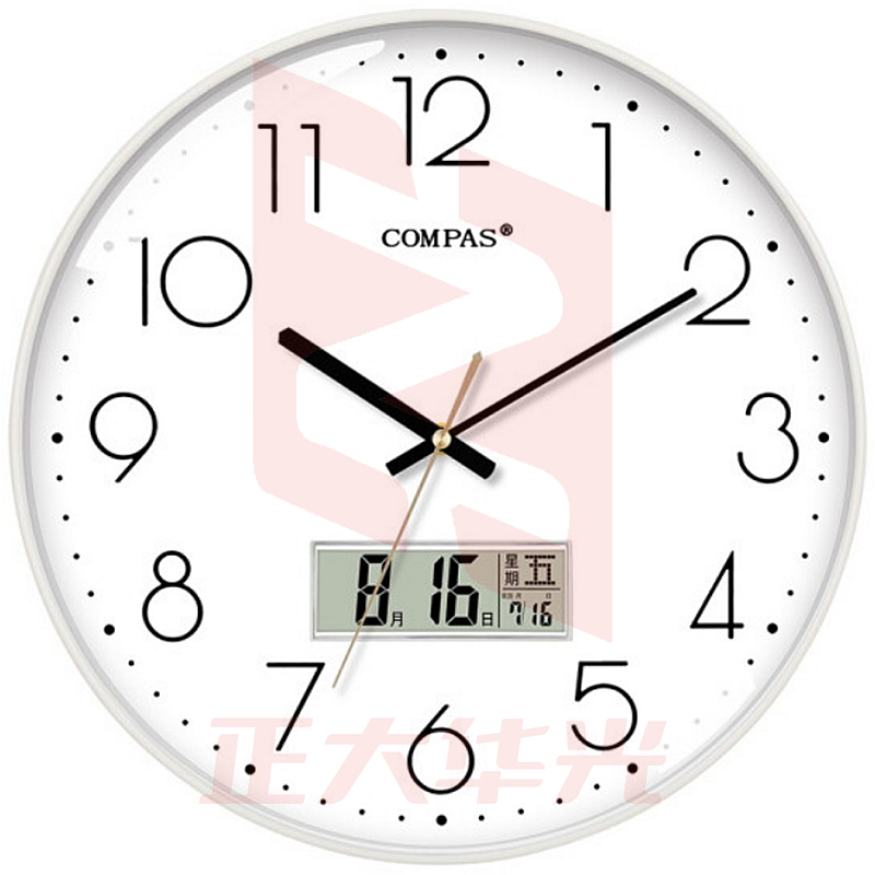 康巴丝（Compas）挂钟客厅钟表万年历简约石英钟表挂墙时钟 C3242Y 纯洁白