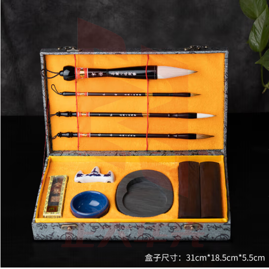 善琏湖笔 文房四宝毛笔小学生书法套装10件套 国画工具套装（斗笔/墨锭/石砚/笔山/水碗/镇尺/） 德才兼备升级版文房套装