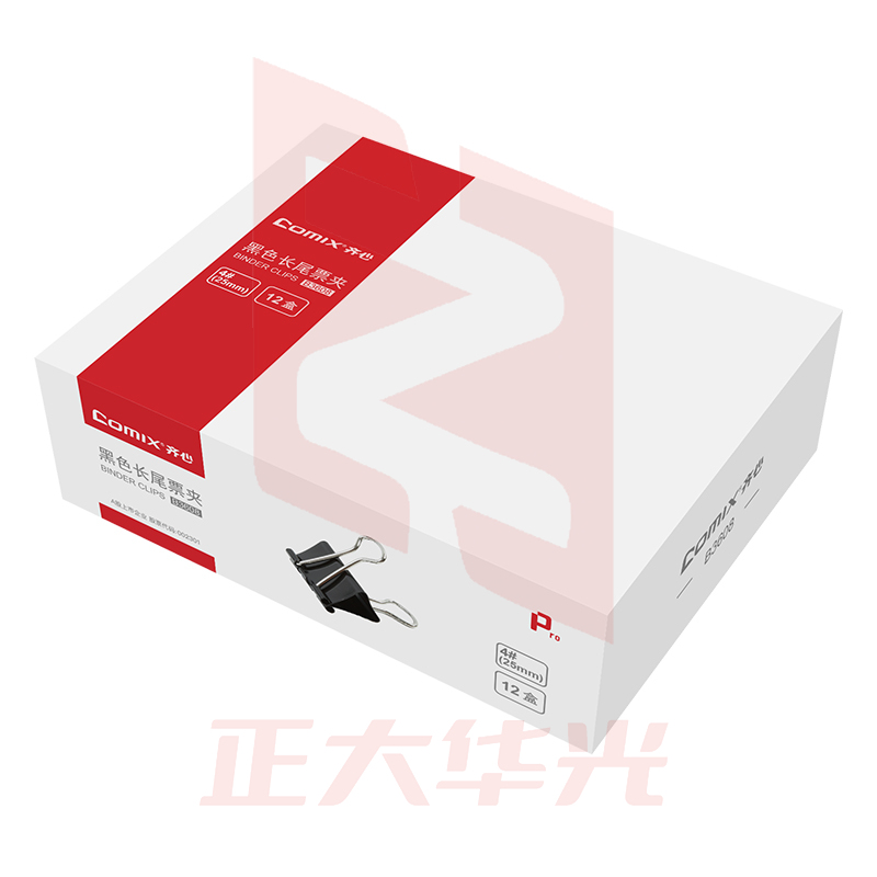 齐心 B3608黑色长尾票夹 4# 25mm 12只/盒