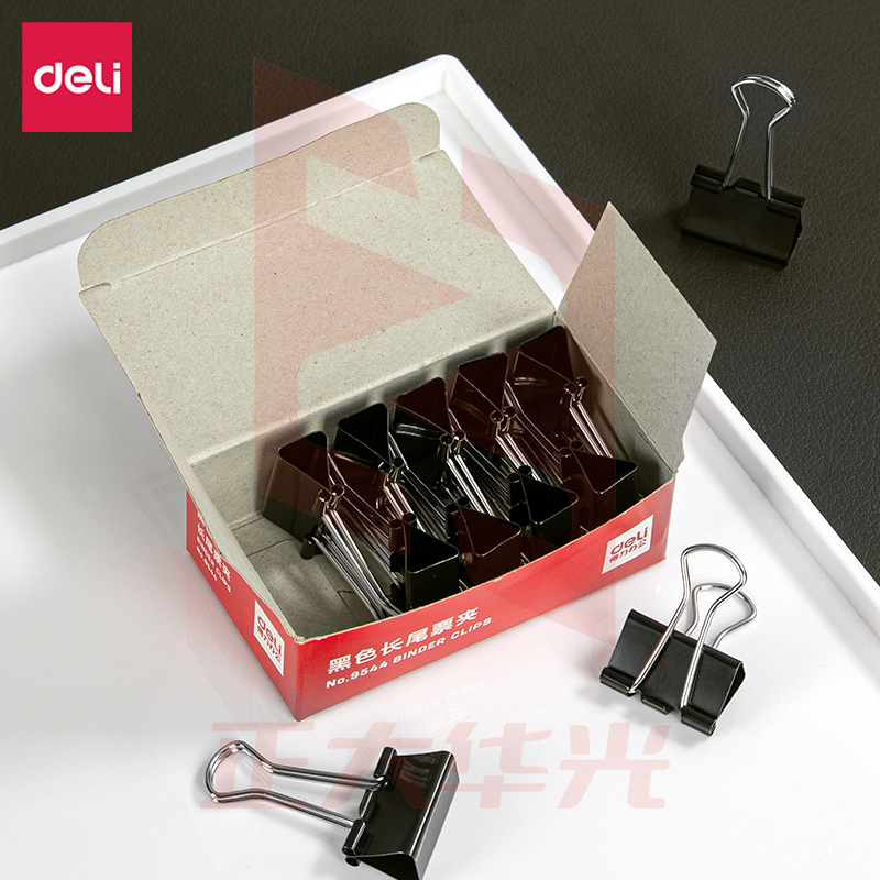 得力9544-4#长尾票夹25mm筒装(黑)(12只/盒)XTGM02210936042876