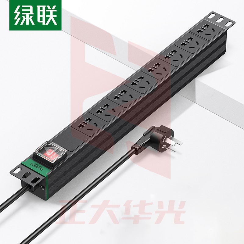 绿联(UGREEN) 80935 PDU机柜插座 8位10A双断插排新国标机房接线板 总控线长1.8米全长2.25米    XTGM202307171029197