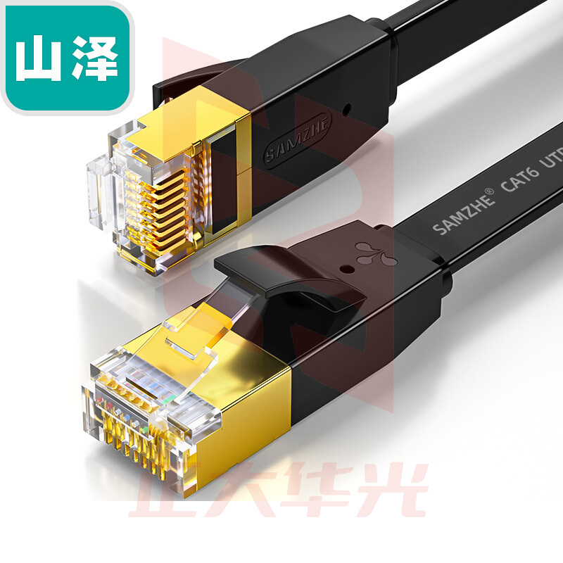 山泽(SAMZHE)6050PHS六类扁平软线无氧铜千兆网络线镀金金属头超薄网线黑色5米 (XTGM202307230817572)