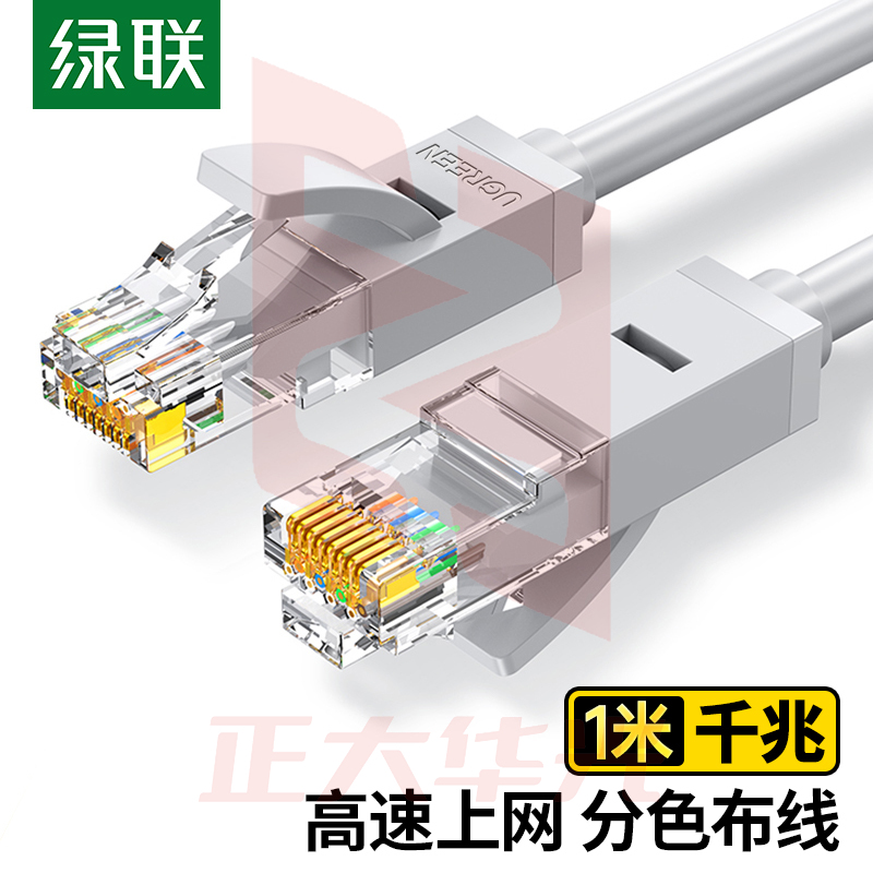 绿联(UGREEN) 20174六类CAT6类网线 千兆网络高速连接线 家用电脑宽带非屏蔽8芯双绞线 成品跳线灰白色1米XTGM202307141506006