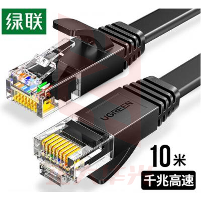 绿联(UGREEN)50178 六类CAT6类网线 千兆网络连接线 电脑宽带家用监控非屏蔽扁平跳线 成品网线 黑色 10米XTGM202307141506160
