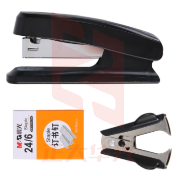 晨光(M&G)ABS92798 12#黑色金属拉杆订书机套装 (订书器+订书钉+起钉器)3合1金属订书机