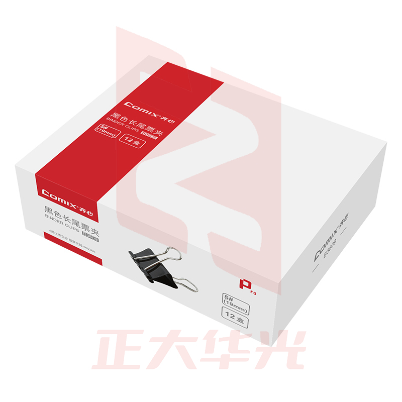 齐心 B3609黑色长尾票夹 5# 19mm 12只/盒