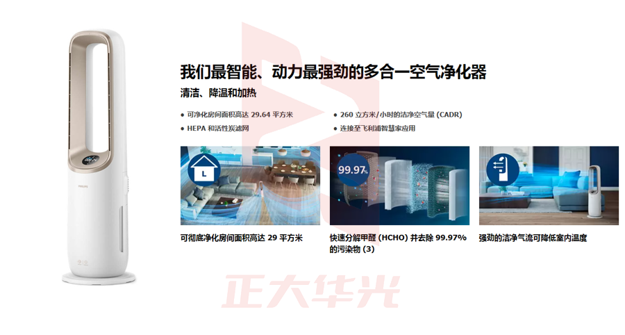 飞利浦(PHILIPS)智能除烟味除甲醛消毒机无叶风扇 8000 series  净化、风扇、制热一体机   XTGM07131315518109
