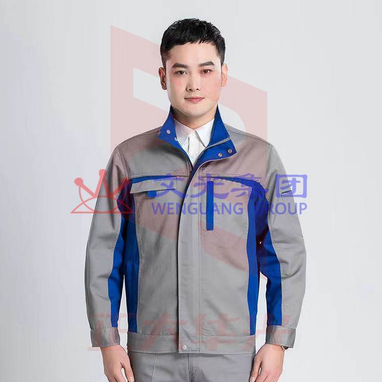 春秋劳保工作服  长袖款劳保工装   上衣 银灰拼艳蓝   货号：JC XTGM202303231538501