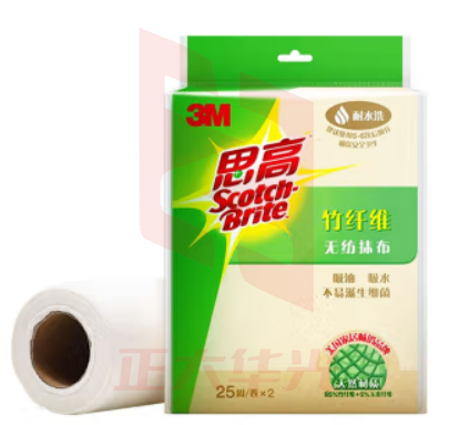 3M思高 一次性抹布 竹纤维无纺 懒人抹布 多功能擦拭布洗碗布 不易掉毛轻松去油污 两卷装